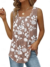 levne Grafický obchod Tank tops &amp; Camis-Dámské Tílko do košilky Květinový Grafika stylové Na běžné nošení Bez rukávů Hranatý Běžné topy Denní Nabírané šaty Tisk Hnědá Léto