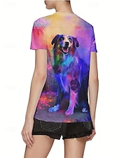 abordables T-shirt Animaux-Femmes T-shirt Hauts d&#039;été Chien Dégradé de couleur Classique Occasionnel Manche Courte Col ras du cou Hauts courts Quotidien Week-end Imprimé Arc-en-ciel Été Printemps Automne