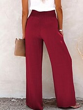 abordables Pantalón liso de lino y algodón-Mujer Pantalones de lino y algodón pantalones Casual Longitud total Cintura Media Plano Cintura elástica Confortable Al Aire Libre Deporte Calle Vino Azul marinero Gris Negro Verano Ajuste regular