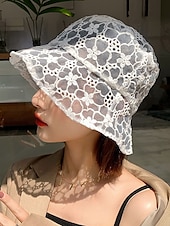 levne Dámské klobouky-dámský krajkový klobouk – elegantní květinový klobouk proti slunci ze síťoviny, prodyšná vintage kšiltovka se širokou krempou na léto, na pláž, na dovolenou i do přírody