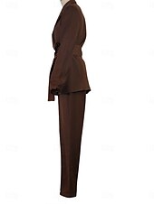 cheap Mom&#039;s Pant Suits-Pantsuit Mother of the Bride  Elegant Shirt Collar Ankle Length Polyester Long Sleeve with Solid Color 2025