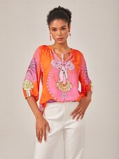 economico Bluse e camicie-pullover con stampa in stile vacanza