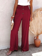 abordables Pantalón liso de lino y algodón-Mujer Pantalones de lino y algodón pantalones Casual Longitud total Cintura Media Plano Cintura elástica Confortable Al Aire Libre Deporte Calle Vino Azul marinero Gris Negro Verano Ajuste regular