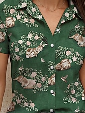 abordables T-shirt de Pâques-Chemise pour femmes de Pâques graphique floral animal décontractée manches courtes manches chauve-souris col hauts longs quotidienne vert été printemps