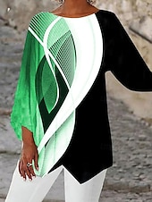 levne Dámské pruhované a geometrické topy-Dámské Halenka Grafika Geometrický stylové Plážový styl 3/4 délka rukávu Tričkový Běžné topy Denní Tisk Černá Světlá růžová Vodní modrá Trávová zelená Jaro Podzim