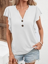 billige Bluser og skjorter-Dame Sommertopper عادي Fritid Kortermet Kappeerme V-hals Vanlige topper Drapering Svart Hvit Lysegrønn Blå Grønn Sommer