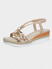preiswerte Espadrillesandalen-Damen-Boho-Plateau-Keilsandalen – geflochtene Riemchensandalen mit Edelsteinakzenten für Freizeit, Strand und Urlaub