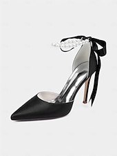 cheap Cocktail-Women&#039;s Champagne Satin Wedding Heels with Pearl Ankle Strap - Elegant Bridal &amp; Cocktail Stiletto Pumps