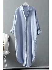 economico Camicie-Per donna Abito Midi Abito Camicia Abito in cotone e lino Moda Essenziale Classico Vacanza Ferie Uscire Vestibilità regolare Semplice Manica Lunga Colletto a Camicia Nero Bianco Verde chiaro Rosa