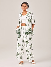 abordables Ensembles deux pièces-Femmes Col de chemise Vacances Tropical Mode Vert XS S M Été