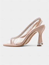 olcso Félig formális-fekete átlátszó slingback sarkú cipő – divatos strasszból készült tűsarkú női szandál