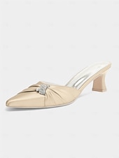 economico tacchi kitten-mules da donna con tacco a gattino impreziosite da fiocco in raso dorato – eleganti scarpe slip-on a punta per la sera e l&#039;appuntamento serale