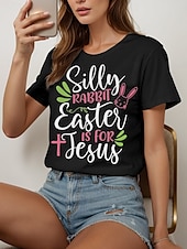 billiga Påsk T-shirt-Påsk Dam Blus Blommig Djur Ledigt Kortärmad Rund hals Vanliga toppar Dagligen Mönster Svart Sommar Vår