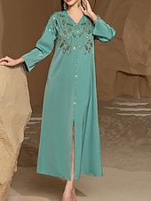 preiswerte Bodenlänge-Kleid Brautmutterkleid Elegant Party Bateau-Ausschnitt Bodenlang Polyester Langarm mit Perlenstickerei 2025