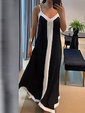tanie Prosta sukienka-Sukienka damska maxi A-line jednokolorowa sukienka na ramiączkach off the shoulder casual na zewnątrz do wyjścia regularna dopasowana z grafiką bez rękawów spaghetti strap czarna latem