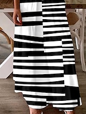 ieftine Rochii cu dungi și geometrice-Pentru femei Rochie Maxi Rochie A line Rochie de vară Rochie Slip Vacanță Casual Fit regulat Grafic Dunga Fără manșon În V Negru și Alb Vară Primăvară