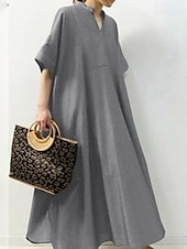 economico Vestiti-Per donna Abito Lungo Maxi Abito Abiti ispirati al lino Vestito Casual Moda Moderno Quotidiano Uscire Weekend Vestibilità regolare Semplice Mezza Manica Scollo a V Nero Marrone Blu scuro Grigio Estate