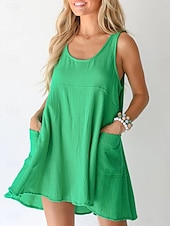 cheap Tank Tops &amp; Camis-Women&#039;s Mini Dress Petite Dress Casual Dress Summer Dress Slip Dress Fashion Classic Modern Daily Beach Weekend Regular Fit Plain Sleeveless U Neck Black Navy Blue Blue Green Summer