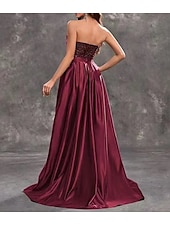 cheap RED-Mermaid / Trumpet Evening Gown Vintage Dress Evening Party Wedding Reception Sweep / Brush Train Sleeveless Strapless Belt / Sash Sequined Backless with Glitter Sequin