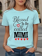 voordelige Moederdag Top-Moederdag Dames T-shirt Grafisch Brief Casual Korte mouw Ronde hals Normale tops Dagelijks Afdrukken Wit Blozend Roze Hemelsblauw Zomer
