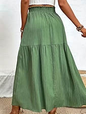 abordables Jupes unies-Femmes Jupe Évasé Mode Occasionnel Maxi Taille haute Jupes Couleur Unie A Volants Fendu Micro-Élastique Décontracté Quotidien Week-end Noir Bleu Vert Été Polyester