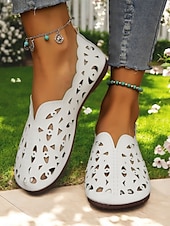 economico Ballerine da donna-slip-on bianche da donna con taglio laser a piedi nudi - scarpe casual traspiranti e leggere, comode e comode, perfette per le giornate estive