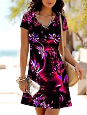 cheap Art&amp;Design Dress-Women&#039;s Mini Dress T Shirt Dress Tee Dress A Line Dress Summer Dress Casual Daily Regular Fit Floral Graphic Short Sleeve Crewneck Blue Fuchsia Green Summer Spring
