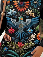 billige Boho t-skjorte-Dame T skjorte Blomstret Grafisk Fritid Langermet Crew-hals Vanlige topper Daglig Trykt mønster Svart Sommer Vår