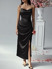 cheap Sundresses-Women&#039;s Long Dress Maxi Dress Prom Dress Party Dress Satin Dress Elegant Mature Elegant Dress Wedding Party Wedding Guest Regular Fit Plain Sleeveless Spaghetti Strap Black Champagne Pink Blue Summer