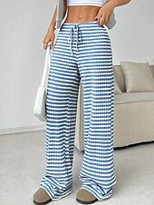 economico Pantaloni-Per donna Pantaloni Casual Lunghezza intera Naturale A righe Elasticizzato Casual Quotidiano Grigio chiaro Marrone e nero Blu cielo e Bianco Bianco / Rosa Estate