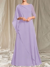 halpa Lattian pituus-A-linja Morsiamen äidin mekko Häiden vieras Elegantti Crew-kaula-aukko Lattianpituinen Chiffon 3/4-pituisella hihalla Helmiäistyksellä