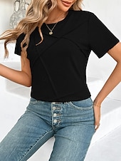abordables T-shirt uni-T-shirt femme de couleur unie Uni Mode Moderne Décontracté Manches courtes Col rond Hauts réguliers Quotidien Week-end Noir Rose Marron Gris Été