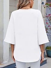 economico Top Semplici da Donna-Blusa da donna a tinta unita elegante casual maniche 3/4 colletto a V top regolari abbigliamento da giorno pizzo patchwork nera bianca rosa blu verde estate primavera