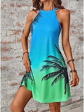 levne hawaiské šaty-Dámské mini šaty sundress dovolená casual každodenní pravidelný střih grafika tropické bez rukávů halter krk modrá léto