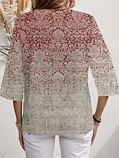 billige Dyr Topp-Dame Bluse Blomstret Grafisk Stilfull Strandstil 3/4 ermer Crew-hals Vanlige topper Daglig Trykt mønster Rød Blå Grønn Vår Høst