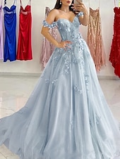 levne Plesové šaty-Šaty A-line Plesové šaty Elegantní šaty Formální s vlečkou Bez rukávů Srdíčkový výstřih Tyl se záhyby Flitrové aplikace Masquerade šaty