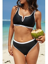 cheap Bikini Sets-Women&#039;s Swimwear Bikini 2 Piece Swimsuit Backless Patchwork Tropical Beach Wear Color Block V Neck Sleeveless Bathing Suits