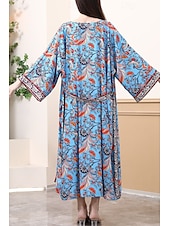 abordables Hauts de plage-Femmes Maillots de Bain Vêtement couvrant Maillot de bain Nœud devant Tropical Tenues de plage Fleur Fil en V manche longue Maillots de bain