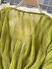 billiga Dressiga toppar-Dam Blus Chiffong toppar Slät Stylish Långärmad Puffärm V-hals Crop Tops Helgdag Utekväll Rynkad Svart Vit Purpur Grön Vår