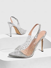 economico Sandali Eleganti-tacchi alti con cinturino posteriore in strass trasparenti neri – sandali stiletto sexy per serate e balli di fine anno