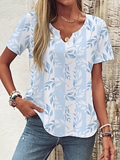ieftine tricou floral-Pentru femei Tricou Floral Modă Modern Manșon scurt În V Topuri obișnuite Zilnic Imprimeu Alb Albastru piscină Trifoi Vară