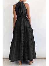 abordables Robes de vacances-Femmes Robe Longue Maxi Robe Robe de remise des diplômes Robe à col licou Mode Moderne Fête Remise des Diplômes Date Coupe régulière Uni Sans manches Col Halter Cyan Noir Violet Claire Vert Été