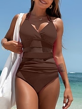 voordelige Eendelige badpakken-Dames Badpakken Een-delig Monokini Badpak Net Slim Hoge Taille Vakantie Strandmode Effen Kleur Halter Hals Mouwloze Badpakken