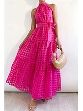 abordables Robes de vacances-Femmes Robe Longue Maxi Robe Robe de remise des diplômes Robe à col licou Mode Moderne Fête Remise des Diplômes Date Coupe régulière Uni Sans manches Col Halter Cyan Noir Violet Claire Vert Été