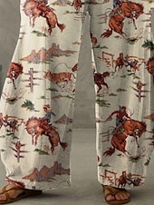 olcso Kentucky Derby-Női Széles lábszár Pamutszövet nadrág Szüret Alkalmi Teljes hossz Magas derék Grafika Zseb Elasztikus derékpánt Nyomtatott kellemes Mekano Kényelmes Mikroelasztikus Szabadtéri Utca Szabadság