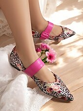 levne Dámské boty s plochou podrážkou-dámské kalhotky mary jane s květinovým leopardím vzorem – elegantní boty se špičatou špičkou s růžovým páskem na přezku pro běžné, pracovní a jarní výlety