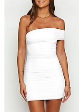 abordables Robes de Diplôme-Femmes Mini Robe Robe Blanche Robe de remise des diplômes Robe de bal Moulant Mode Mature Remise des Diplômes Date Sortir Coupe régulière Uni Sans manches Une Épaule Noir Blanche Bleu clair Été