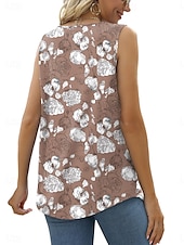 levne Grafický obchod Tank tops &amp; Camis-Dámské Tílko do košilky Květinový Grafika stylové Na běžné nošení Bez rukávů Hranatý Běžné topy Denní Nabírané šaty Tisk Hnědá Léto