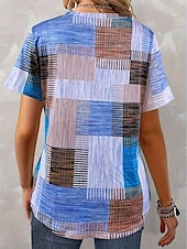 cheap Stripe&amp;Geometric tee-Women&#039;s Blouse Graphic Geometric Casual Short Sleeve V Neck Regular Tops Daily Print Blue Purple Orange Green Summer Spring