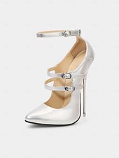 economico Festa Notturna-décolleté con tacco a spillo a triplo cinturino in argento – eleganti scarpe da sera e da festa per la vita notturna da donna